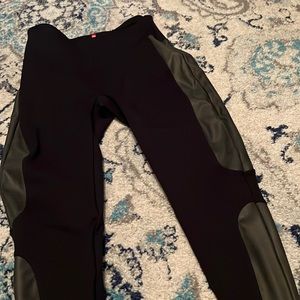 Black spanx leggings with “leather” panel